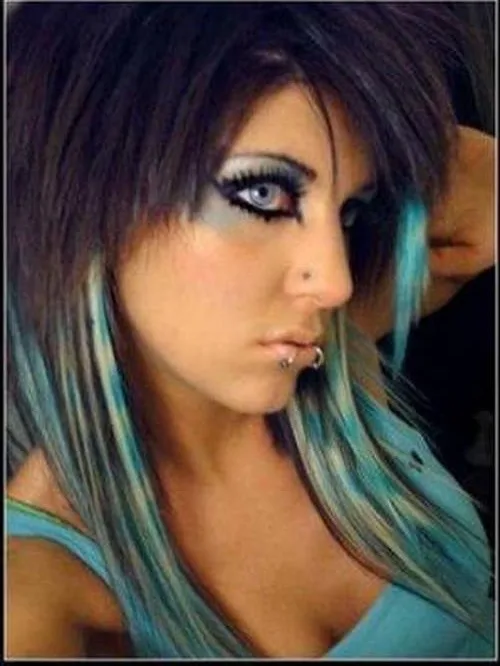 Aqua Blue Bangs Long Emo Haircut