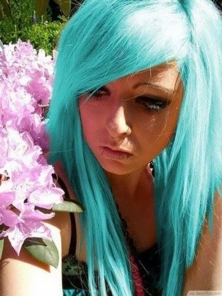 Aqua Blue Long Layered Haircut