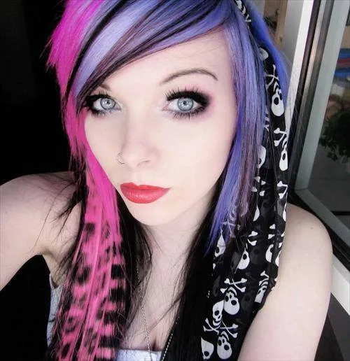 Pink And Periwinkle Wispy Layered Haircut
