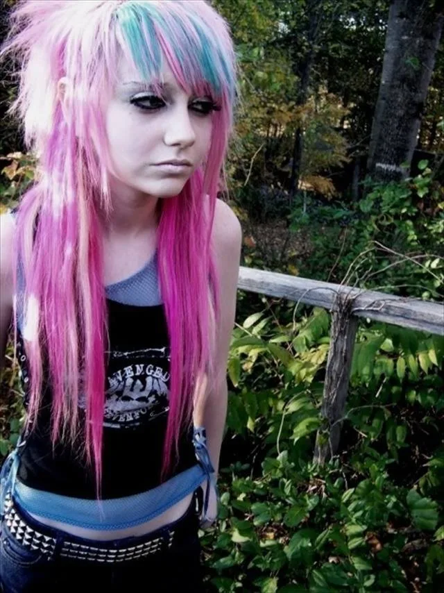 Pink & Blue long Layered Haitcut