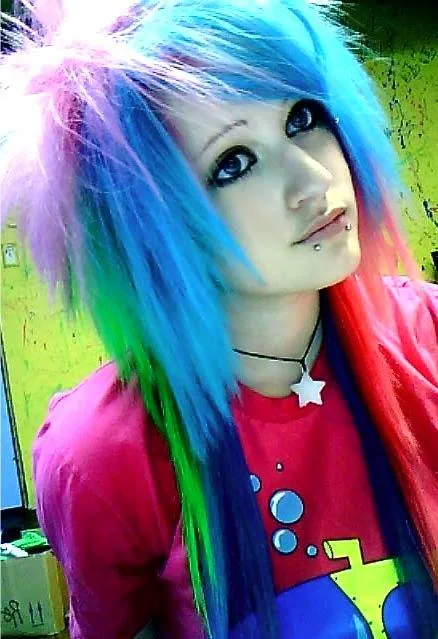 Rainbow long Layered EMo Hairstyle