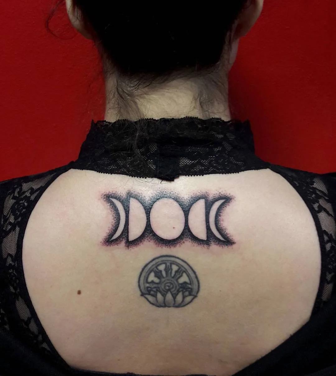 Dot Work Moon Tattoo On Neck
