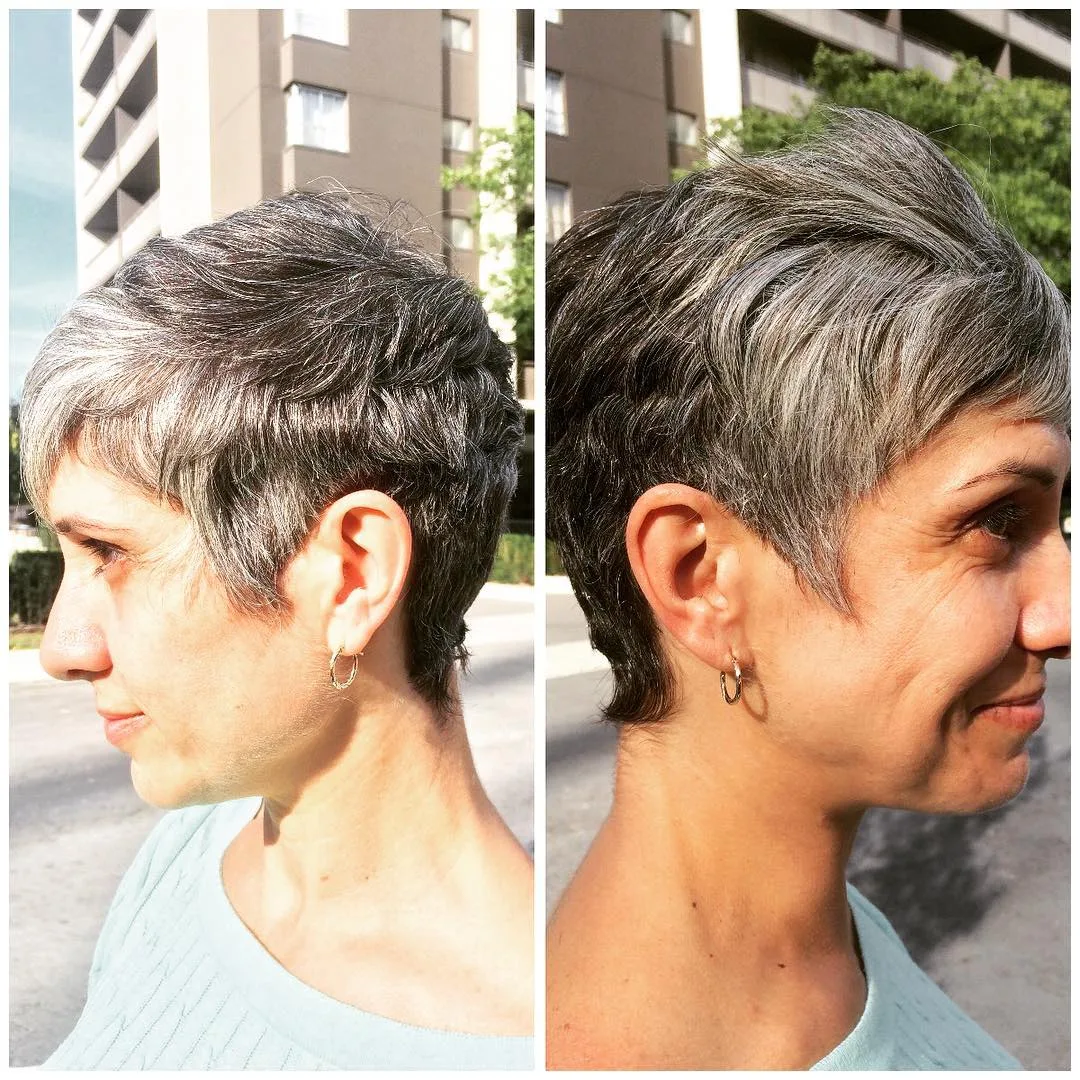 Silver Grey Short Shag Hair Style
