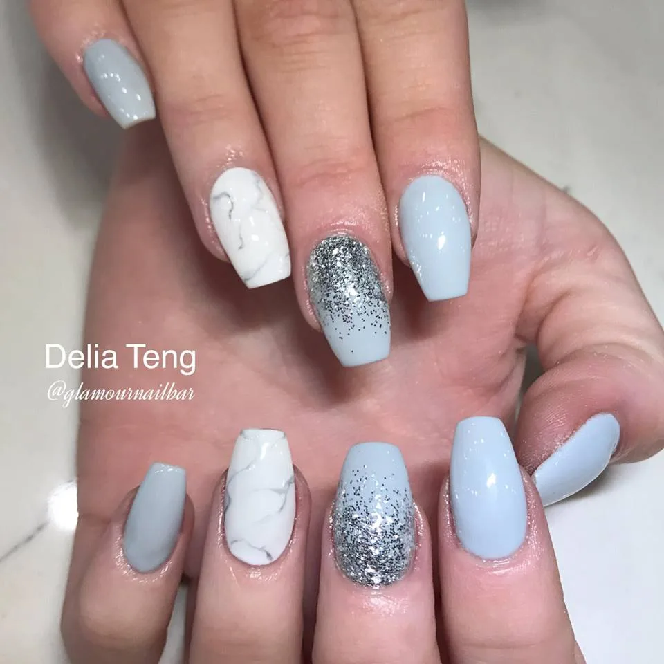 Blue Marble Shimmer Nails