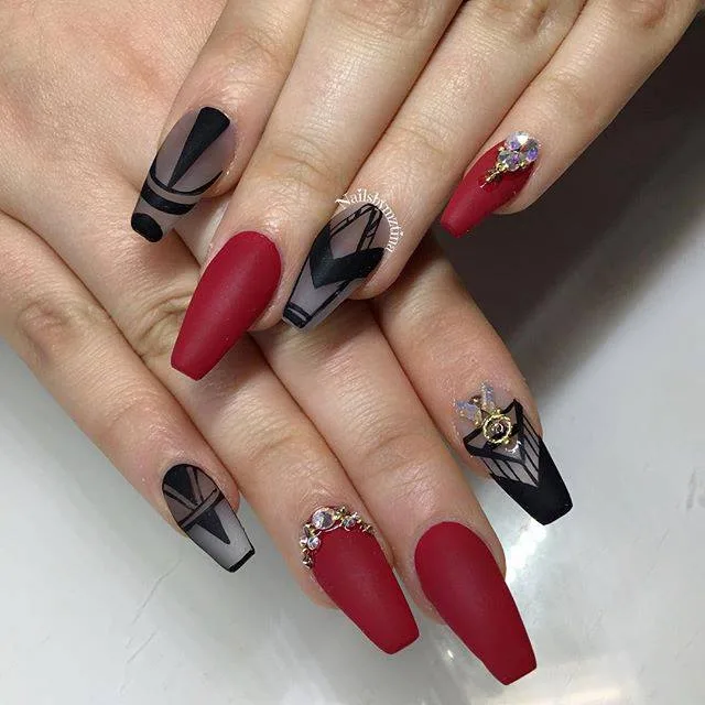 Graceful Red And White Artistic Nails