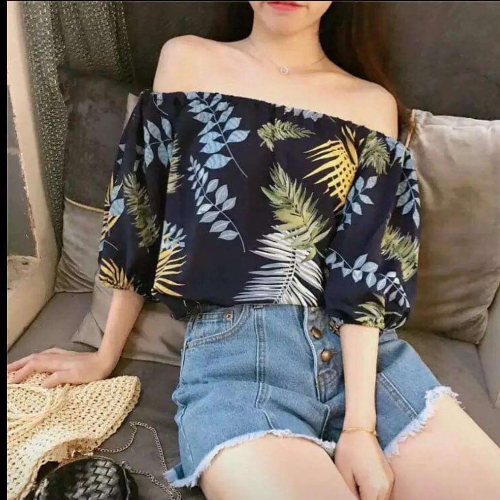 Black Off Shoulder Top And Denim Skirt