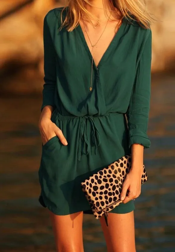 Trendy Wrap Dress And Leopard Purse
