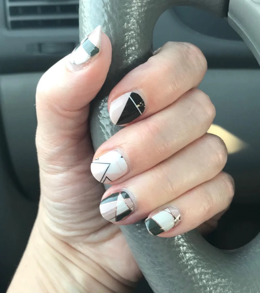 Black And Pink Geometric Nails