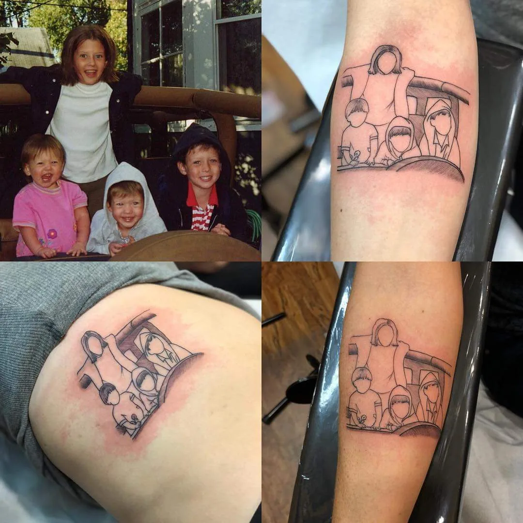 Charismatic Many Sister Tattoo In Black and White