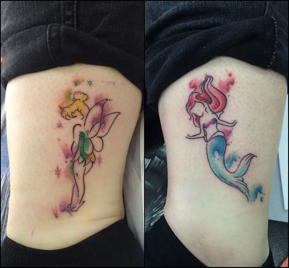 Dashing Disney Themed Watercolour Tattoo On Ribs