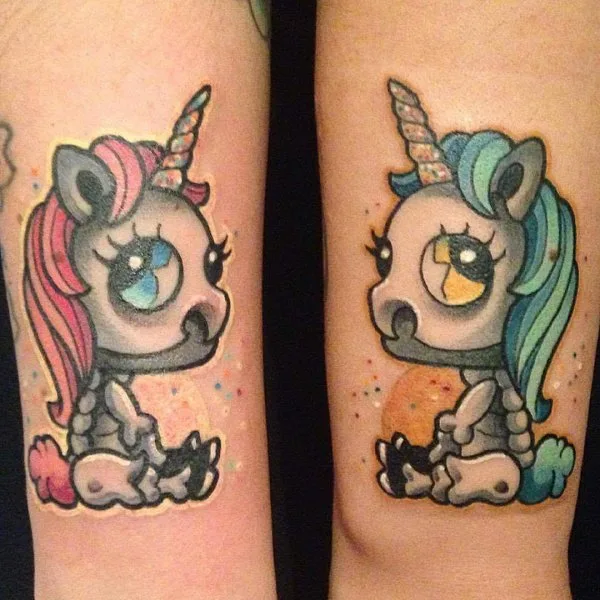Disney Tattoo On Inner Arm For Sisters