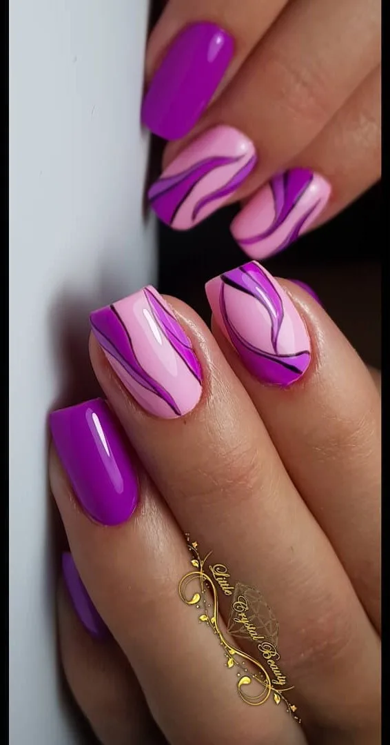 Pink And Purple Designer Nails