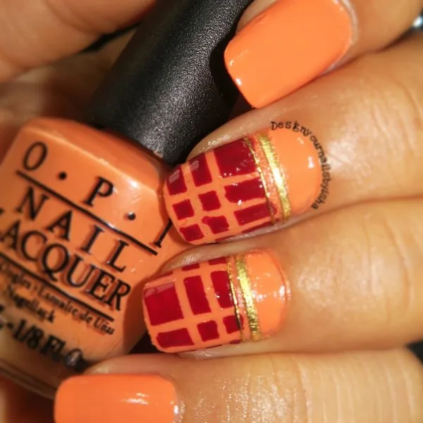 Plaid Pattern Geometric Nails Idea
