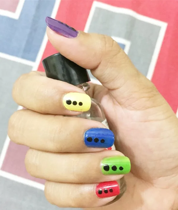 Rainbow Nails With Black Dots