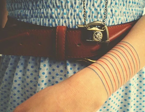 Multicolor Line Tattoo For Girls.
