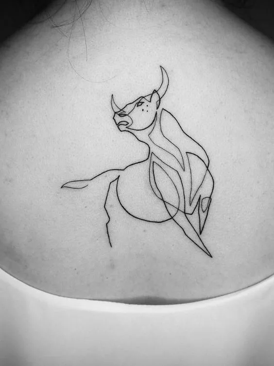 Single Line Bull Tattoo.