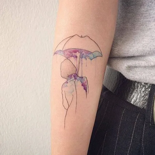 Watercolor Single Line Tattoo.