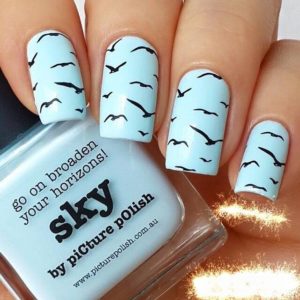 Flying Bird Aqua Nail Design