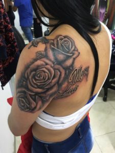 Black & White Tattoo On Shoulder