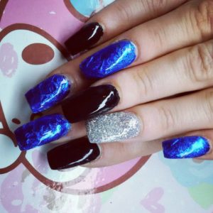 Blue and Black Foil Nails