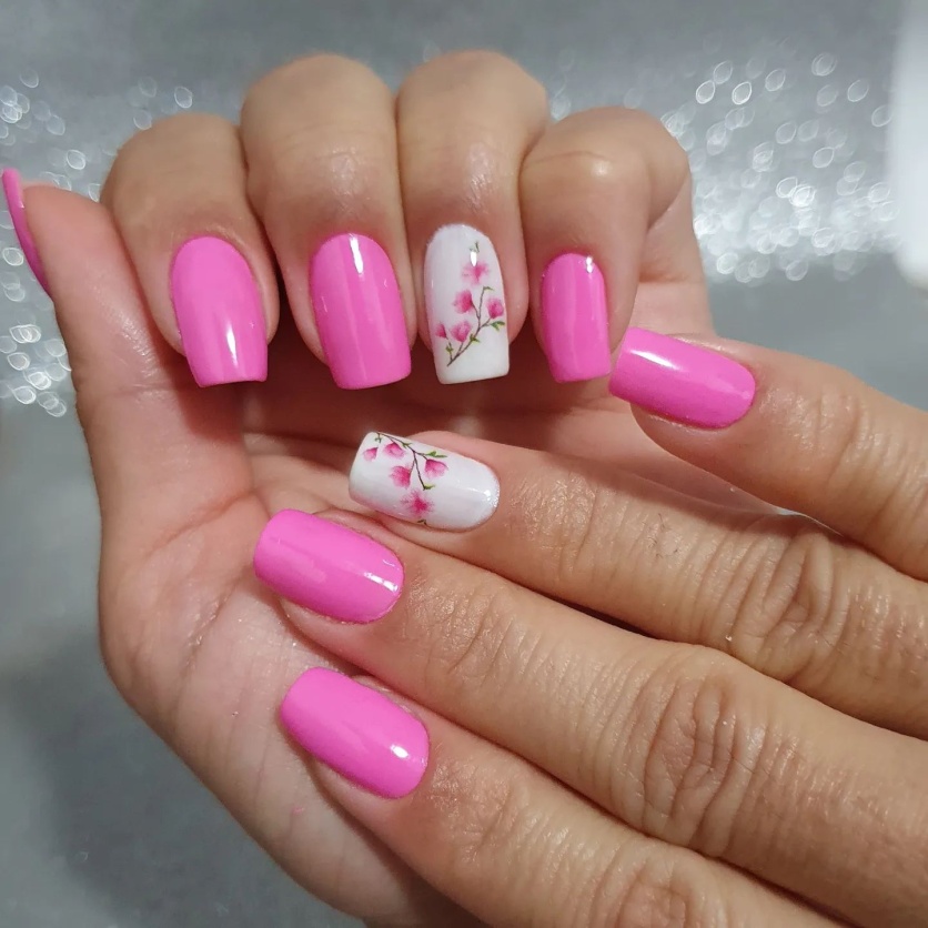 Floral Pink Nail Art