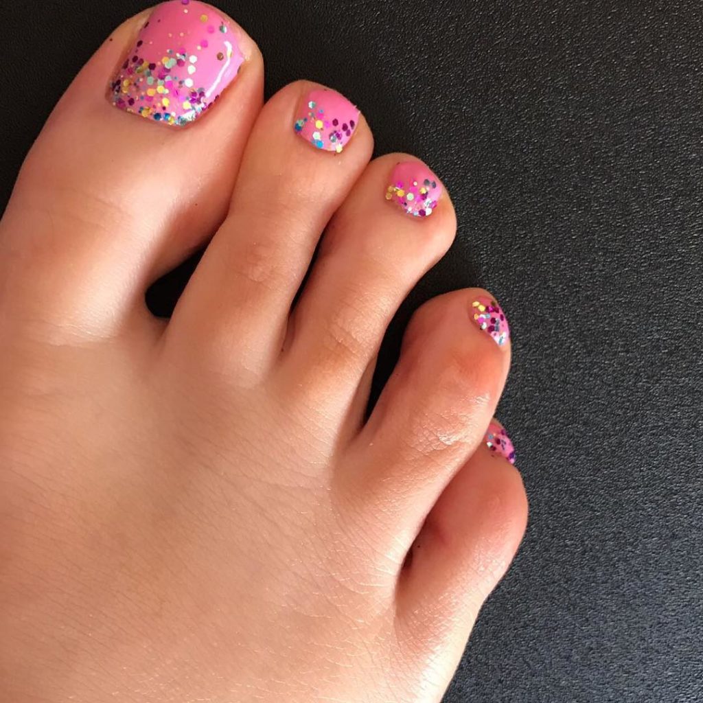 56 Adorable Toe Nail Designs For Summer 2017   Pink Sparkle Nails 1024x1024 