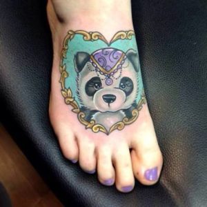 Purple Green Panda On Foot