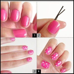 Elegant Pink Nails With White Polka Dots Nails