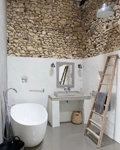 Half Stone Wall With Old Ladder Perfect For Rustic Decor