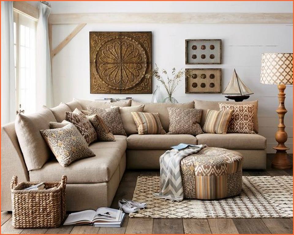 Modern Rustic Living Room With Stunning Wall Decor And Ottoman Table 