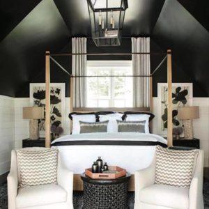 Black Ceiling With Black & White Room Decor