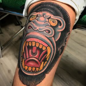 Gorilla Head Knee Tattoo