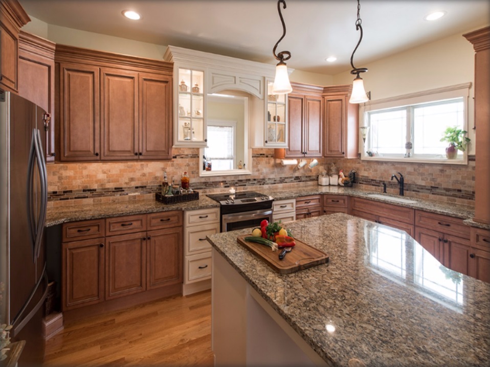 Adorable Kitchen Countertop With Light Fixtures, Cabinets And Beautiful ...