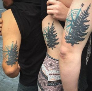 Rare Matching Compass & Tree Tattoos