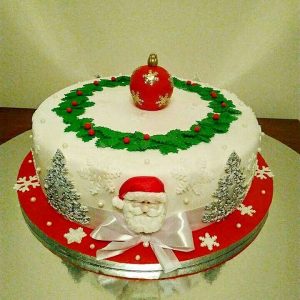 Alluring Christmas Cake With Santa, Tree And Gift