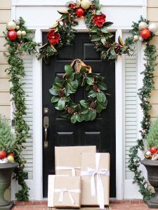 Swanky Outdoor Decor With Greenery, Ornaments And Pine-Cones