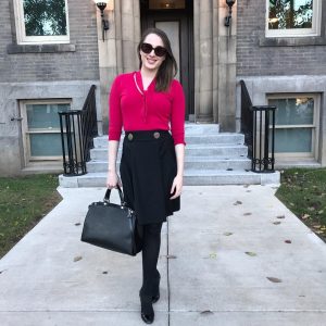 Alluring Dark Pink Top With Black Skirt And Handbag