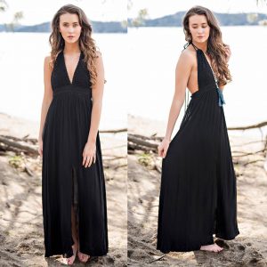 Backless Crochet Halter Neck Boho style Black Dress Perfect For Night Out In Summer