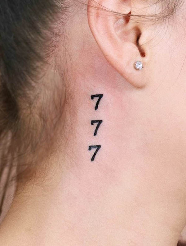 777 Angel Number Behind-the-Ear Tattoo