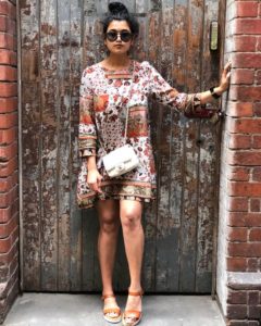 Artistic Boho Style Short Dress With High Heels And Sling Bag Complete The Summer Look