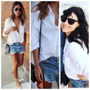 Dashing White Button Down Shirt With Denim Shorts