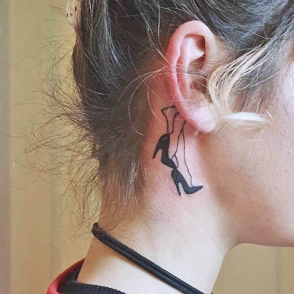 Chic High Heels Tattoo Behind the Ear