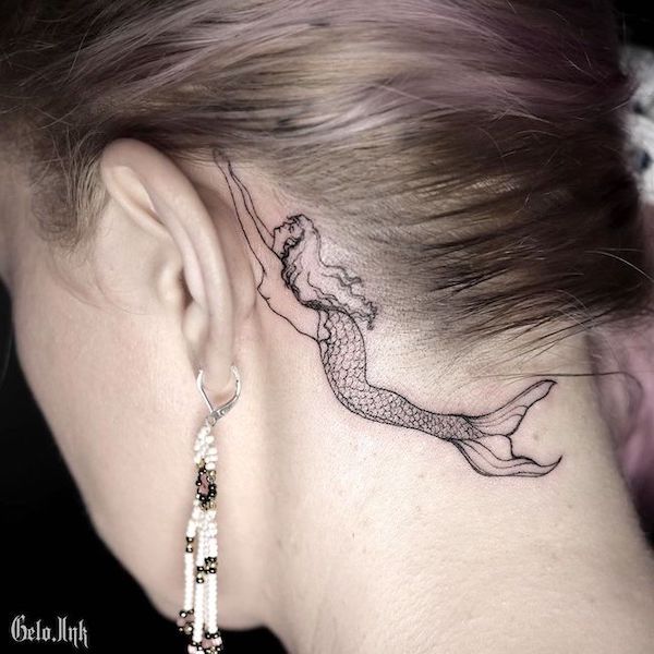 Elegant Mermaid Tattoo Behind the Ear