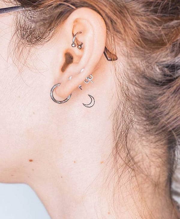 Minimal Moon Outline Behind-the-Ear Tattoo