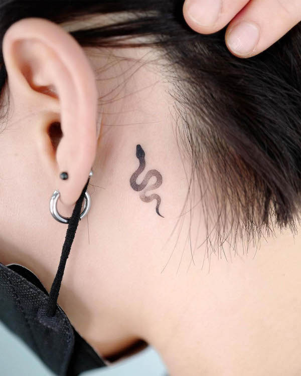 Subtle Snake Tattoo Behind the Ear