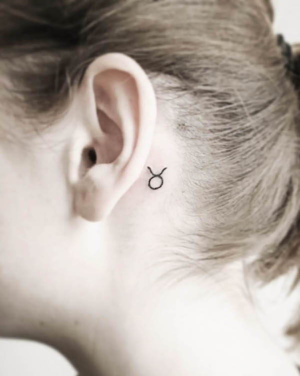 Tiny Taurus Symbol Behind-the-Ear Tattoo