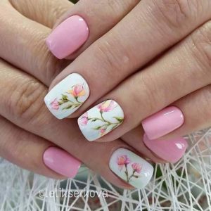 Baby Pink Nails With Flower Branches