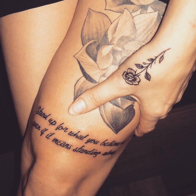 small rose tattoo with quote