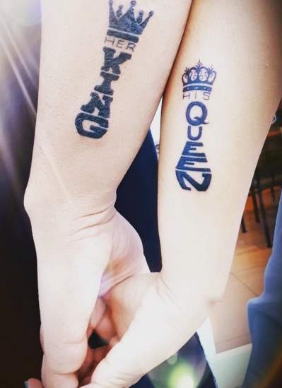 Adorable King And Queen Tattoo On Wrist For Lovers