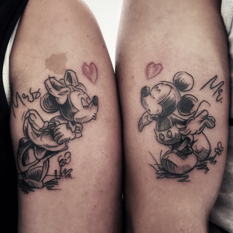 Beautiful Mickey And Minnie Mouse Disney Couple Tattoo